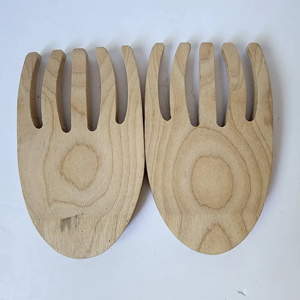Grizzies Wooden Serving Salad Forks Tongs Tossing Spoon Made in Alaska